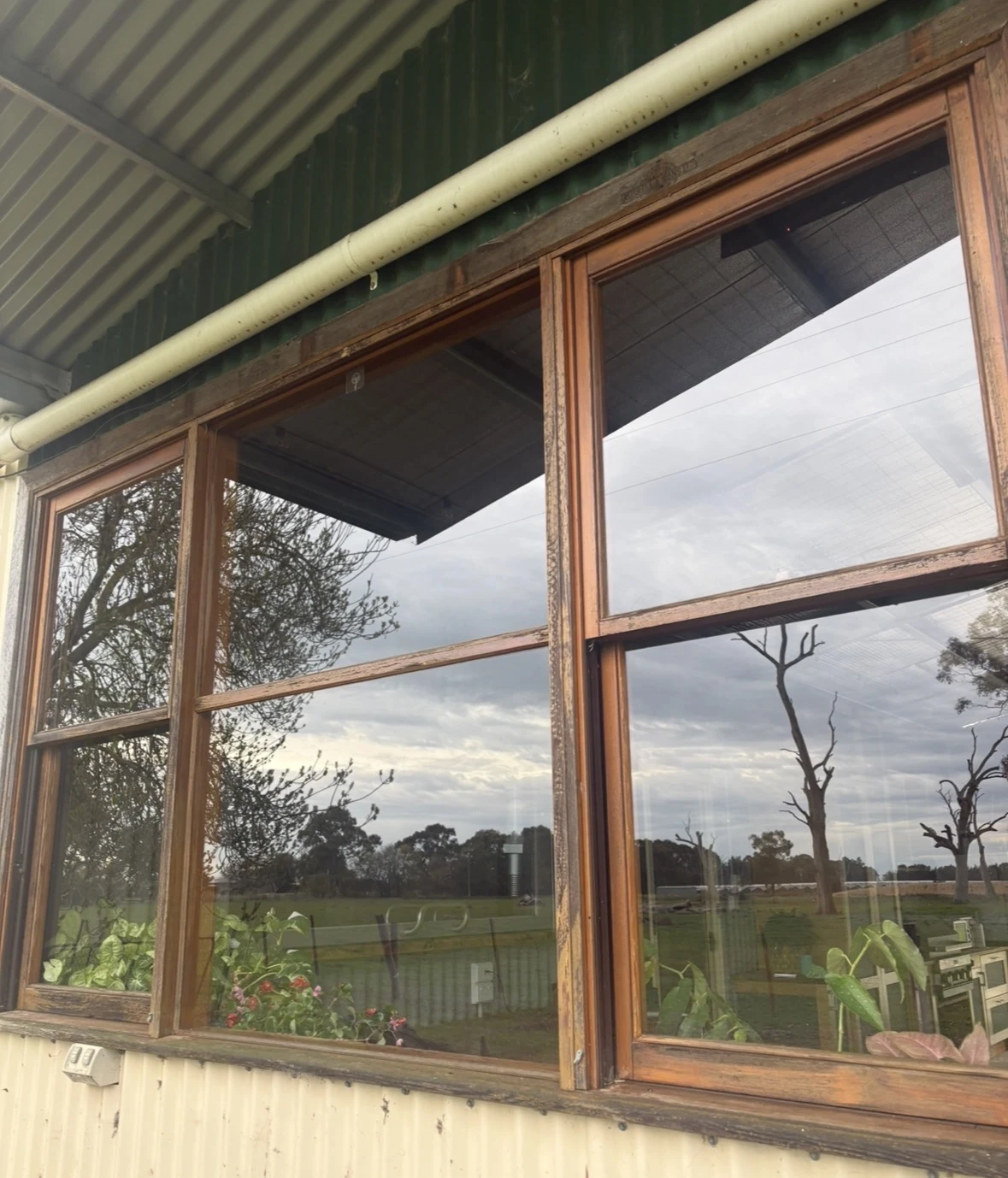 Timber-framed windows cleaned by Shepp City Carpet Cleaning at a Shepparton property