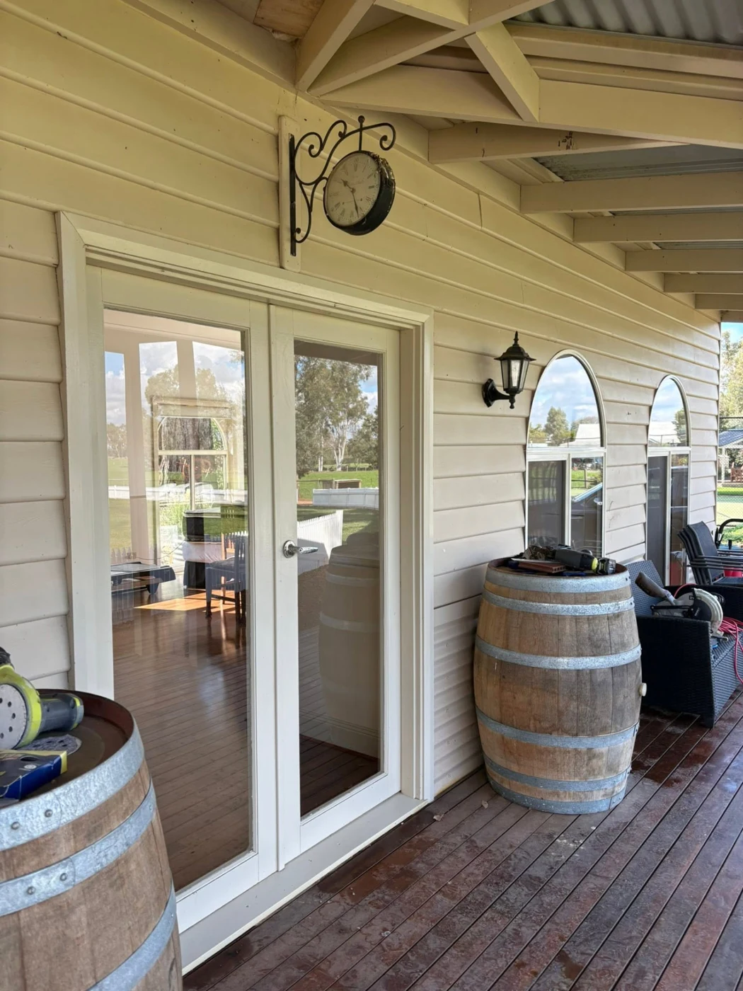 Clean glass doors and arched verandah windows after professional window cleaning in Shepparton